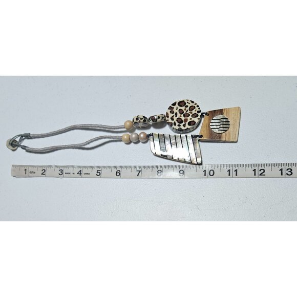 Handcrafted Abstract Pendant Necklace Leopard Print Mother of Pearl Accents - Picture 8 of 9